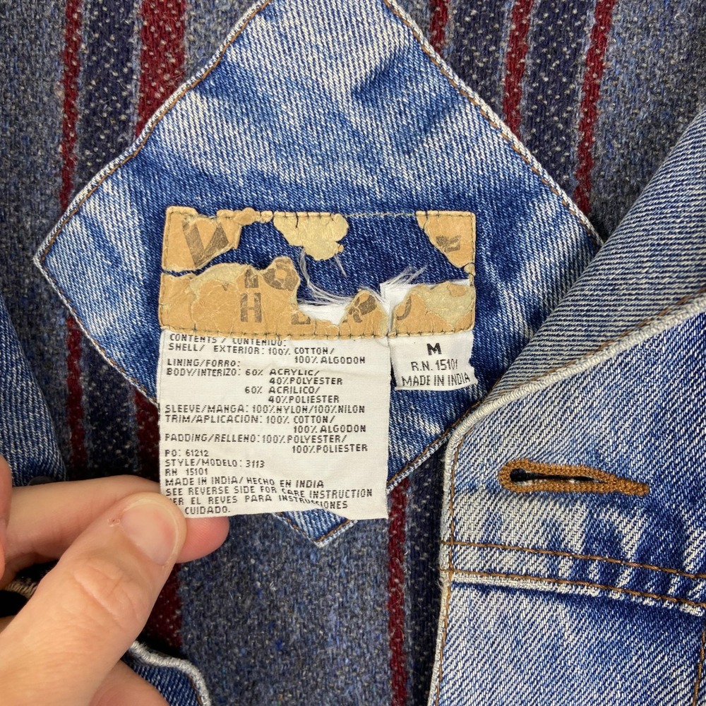 Wrangler Mens Distressed Denim Jacket Corduroy Collar Vintage Workwear Size M - Picture 6 of 6